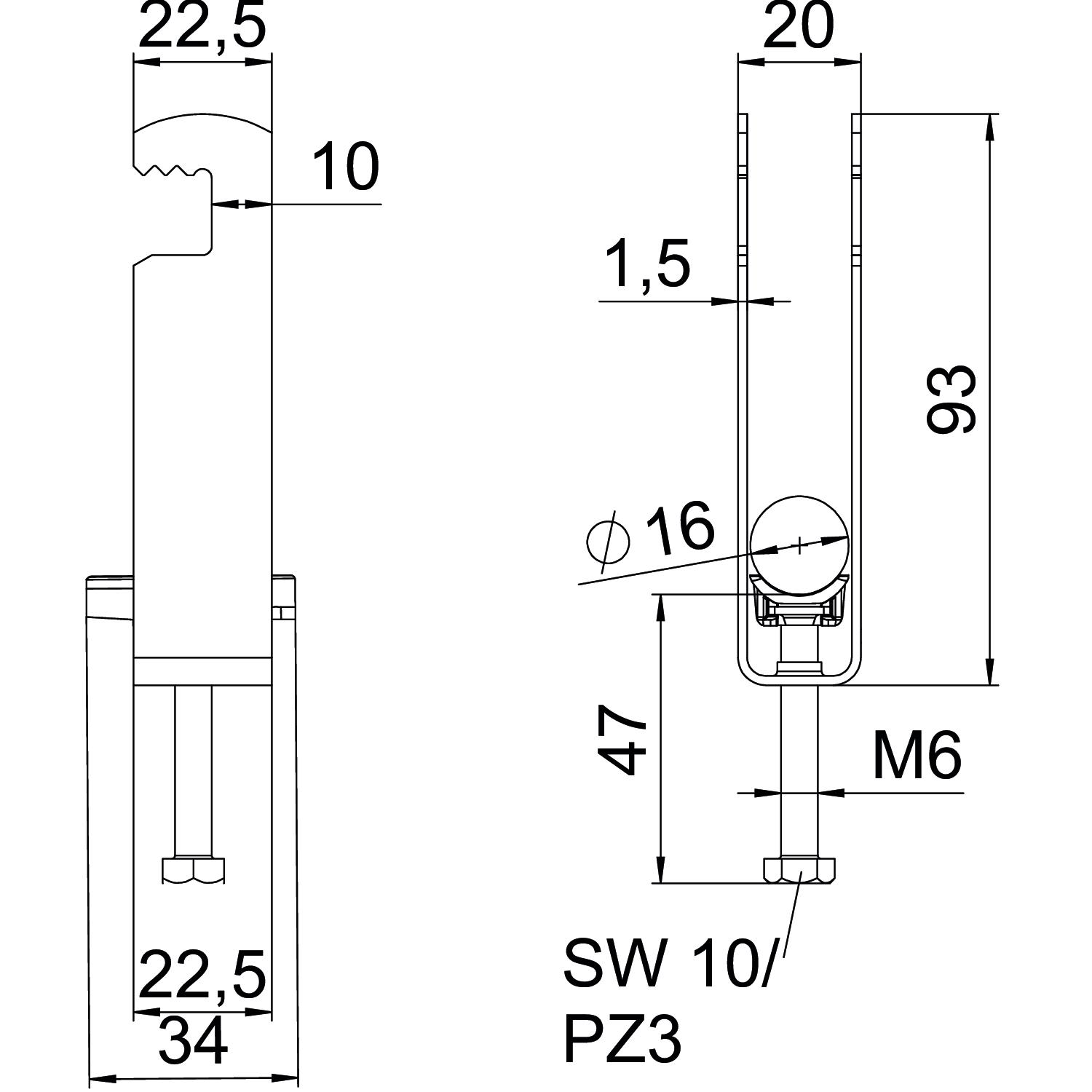 Abraçadeira BBS 2056 tripla 12-16mm Aço Galvanizado por imersão a quente após maquinação – Imagem 2 de 2