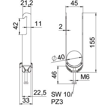 Abraçadeira BBS 2056 dupla 34-40mm Aço Galvanizado por imersão a quente após maquinação – Imagem 2 de 2