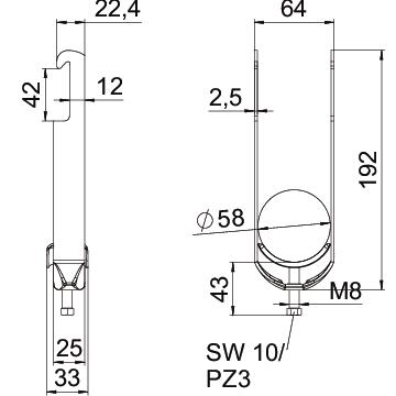 Abraçadeira BBS 2056 dupla 52-58mm Aço Galvanizado por imersão a quente após maquinação – Imagem 2 de 2