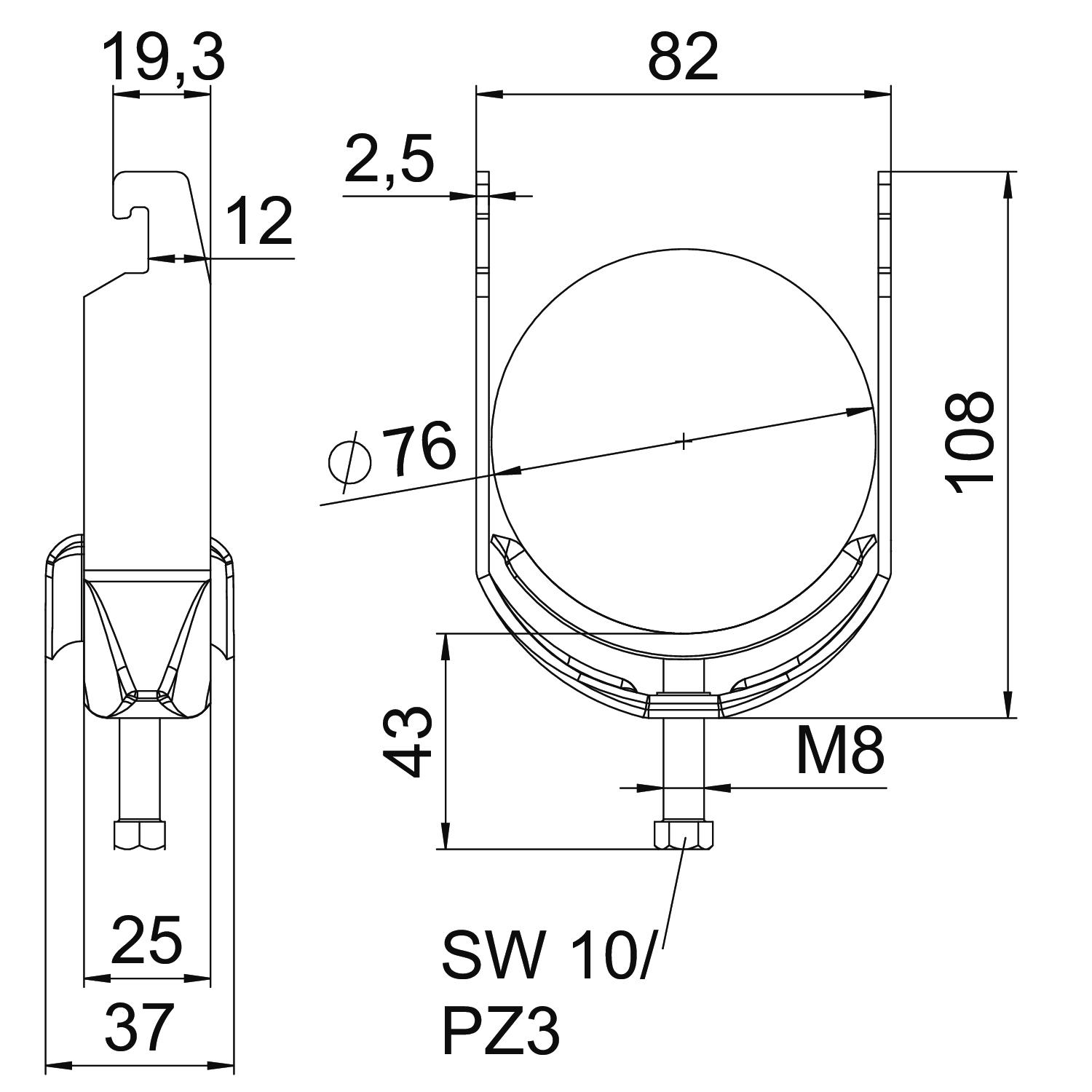 Abraçadeira BBS 2056 70-76mm Aço inoxidável, livre de ferrugem A2 1.4301 brilhante, pós-tratamento – Imagem 2 de 2