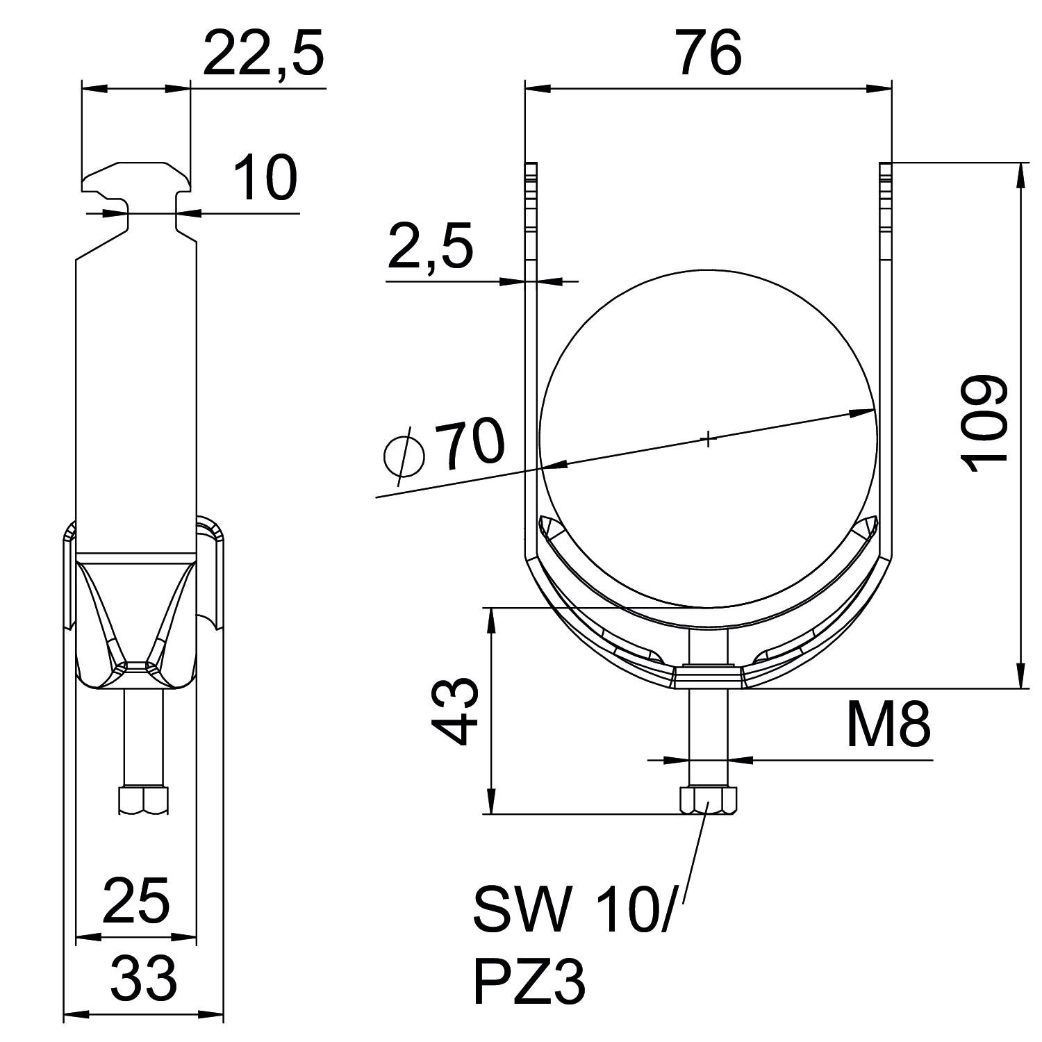 Abraçadeira BBS 2056 64-70mm Aço inoxidável A4 1.4571 brilhante, pós-tratamento – Imagem 2 de 2