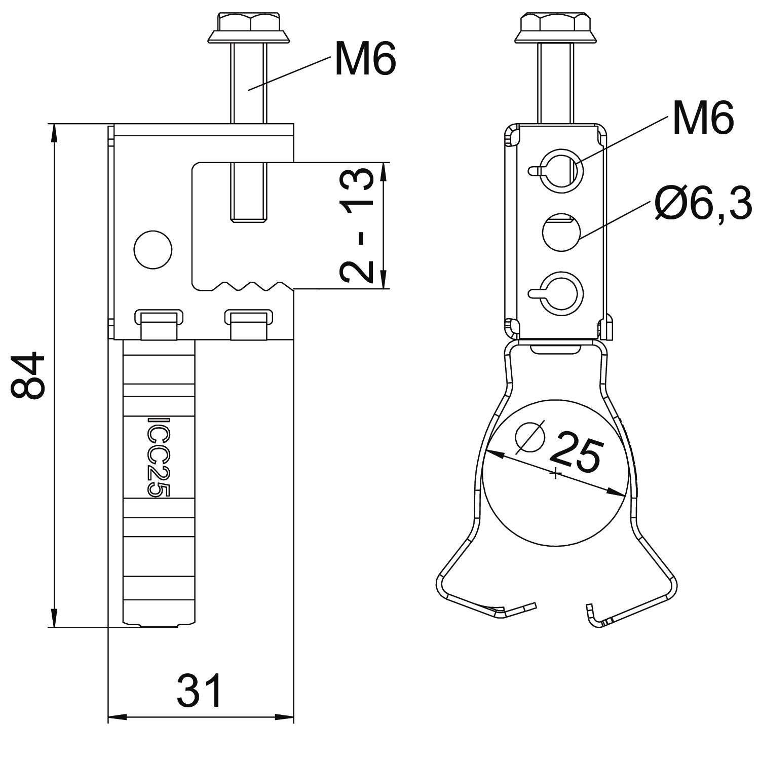 Clip de suspensão com admissão de tubo 20-25mm 2-13mm Aço Lamela de zinco zinco – Imagem 2 de 2