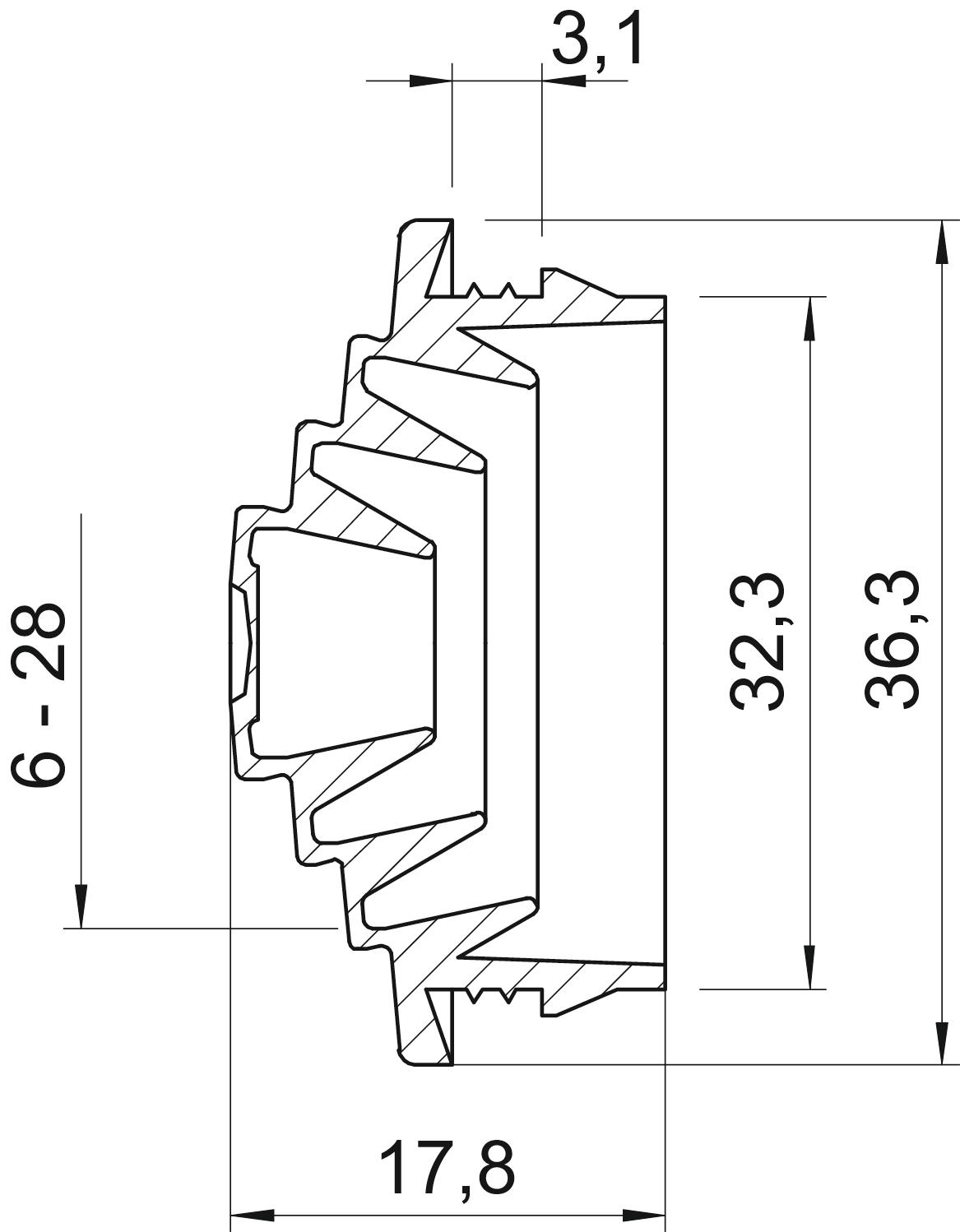 Plug-in seal for 3-mm wall thickness M32 Elastómero termoplástico preto – Imagem 2 de 2