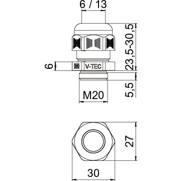 Bucim com rosca curta M20 Poliamida cinzento claro RAL 7035 – Imagem 2 de 2