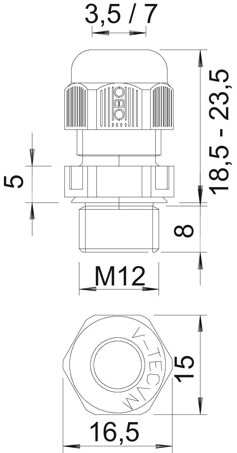 Bucim métrico M12 Poliamida cinzento prateado RAL 7001 – Imagem 2 de 4