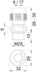 Bucim métrico M25 Poliamida cinzento prateado RAL 7001