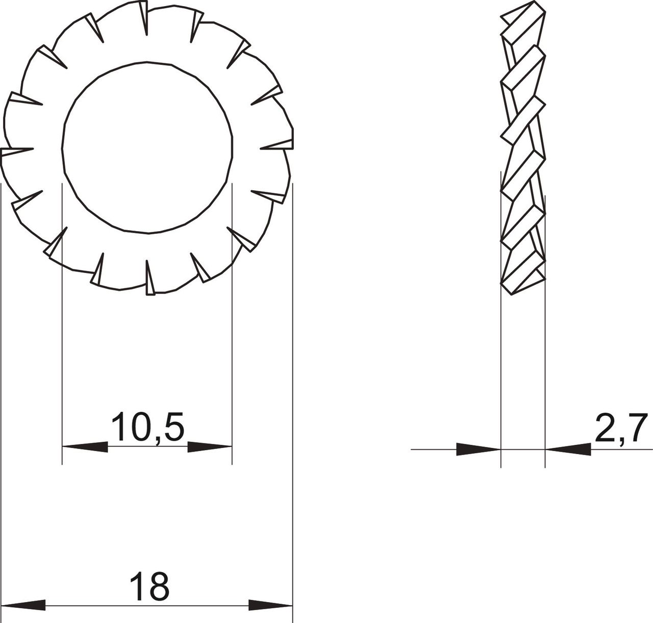 Serrated washer M10 Aço inoxidável, livre de ferrugem brilhante, pós-tratamento – Imagem 2 de 2