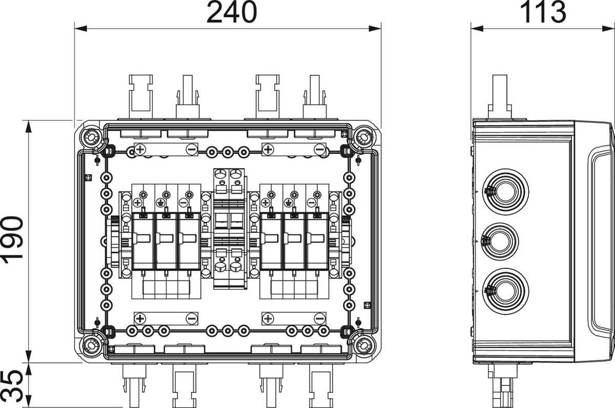 Combiner box 2x1 PV string to 2 WR-MPP-MC4 1000V DC cinzento claro RAL 7035 – Imagem 2 de 3