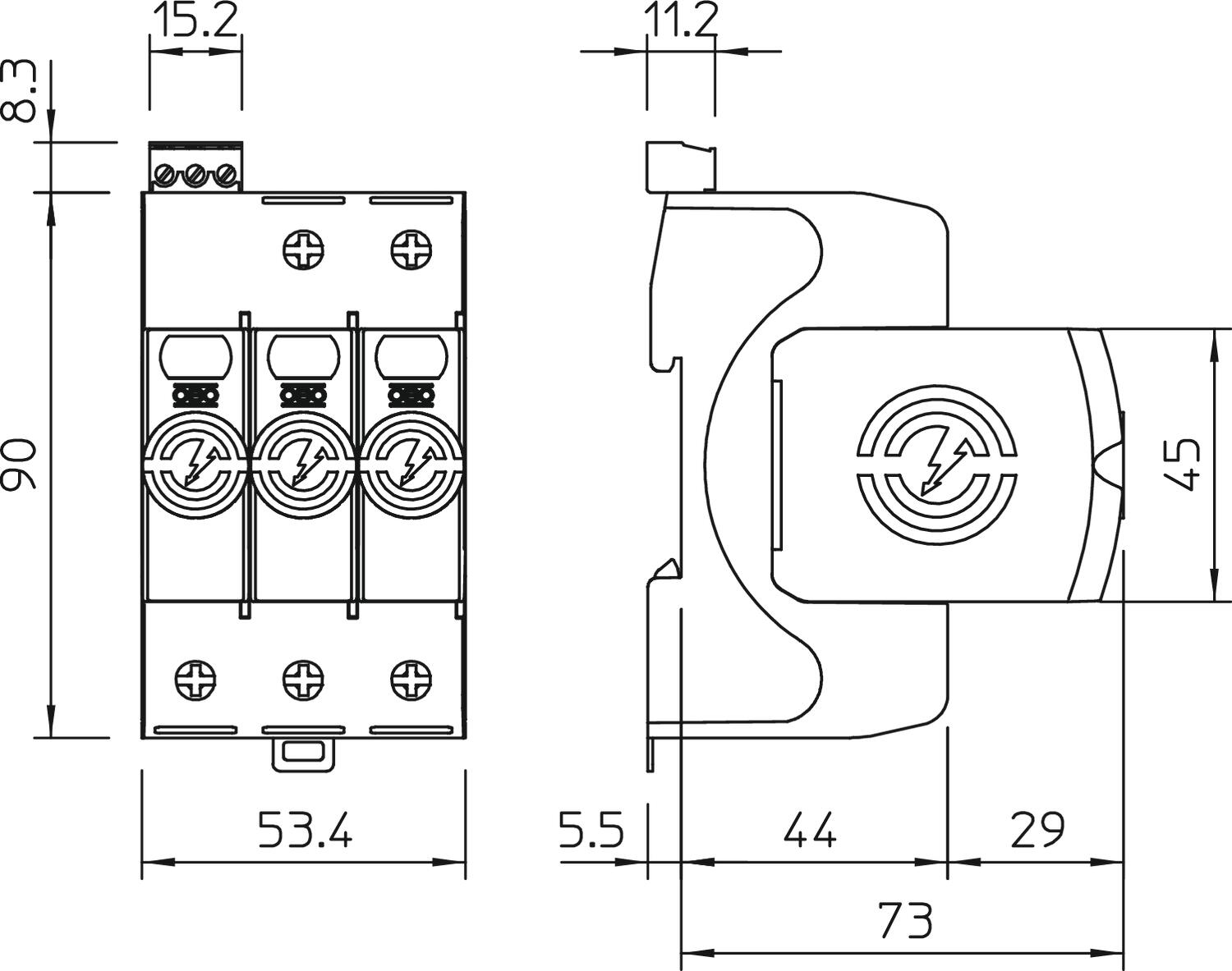Descarregador sobretensões V20 2 polos com NPE + sinal remoto 150V – Imagem 2 de 4