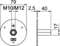 Ponto fixo de terra com rosca dupla M10/M12 Aço inoxidável A4 1.4404