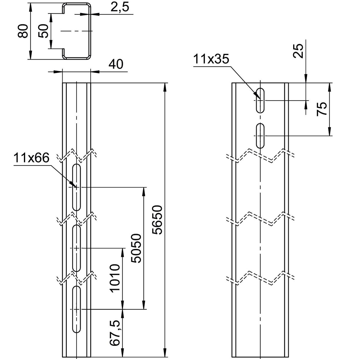 Perfil de estrutura para sistema em espaço aberto 40x80x5650 Aço Galvanizado por imersão a quente após maquinação zinco – Imagem 2 de 2
