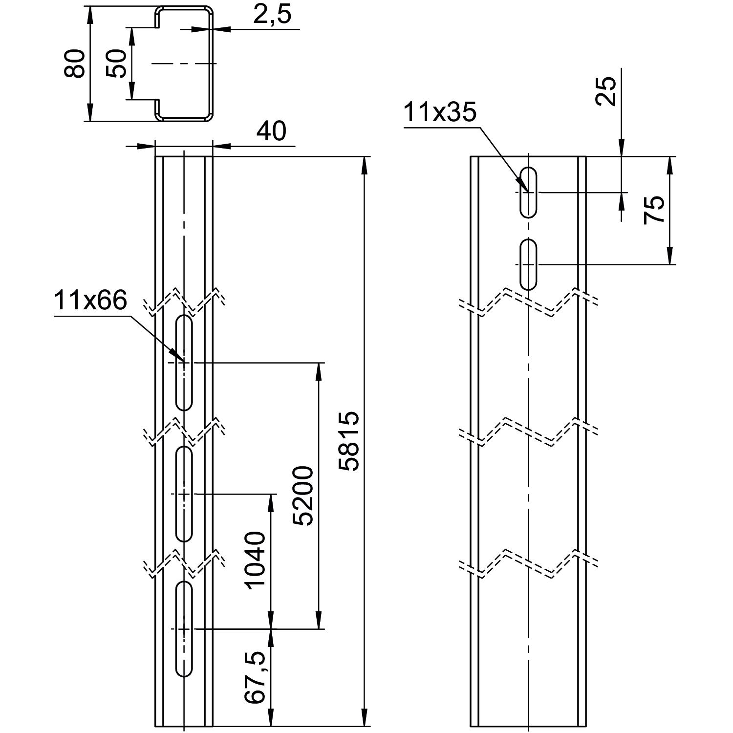 Perfil de estrutura para sistema em espaço aberto 40x80x5815 Aço Galvanizado por imersão a quente após maquinação zinco – Imagem 2 de 2