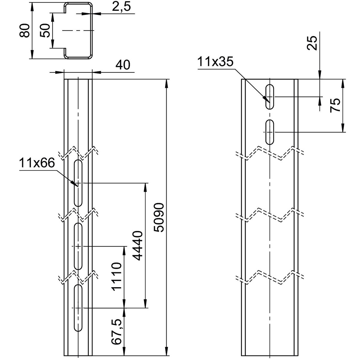 Perfil de estrutura para sistema em espaço aberto 40x80x5090 Aço Galvanizado por imersão a quente após maquinação zinco – Imagem 2 de 2