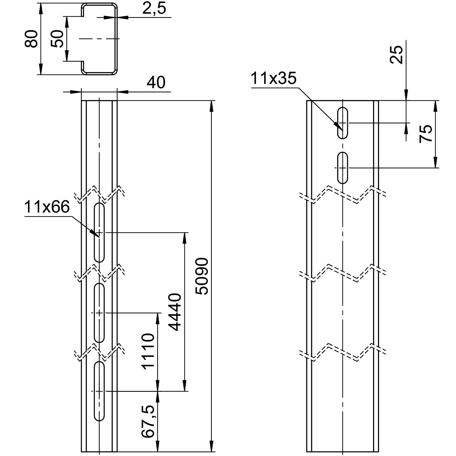 Perfil de estrutura para sistema em espaço aberto 40x80x5090 Aço Galvanizado por imersão a quente após maquinação zinco – Imagem 2 de 2