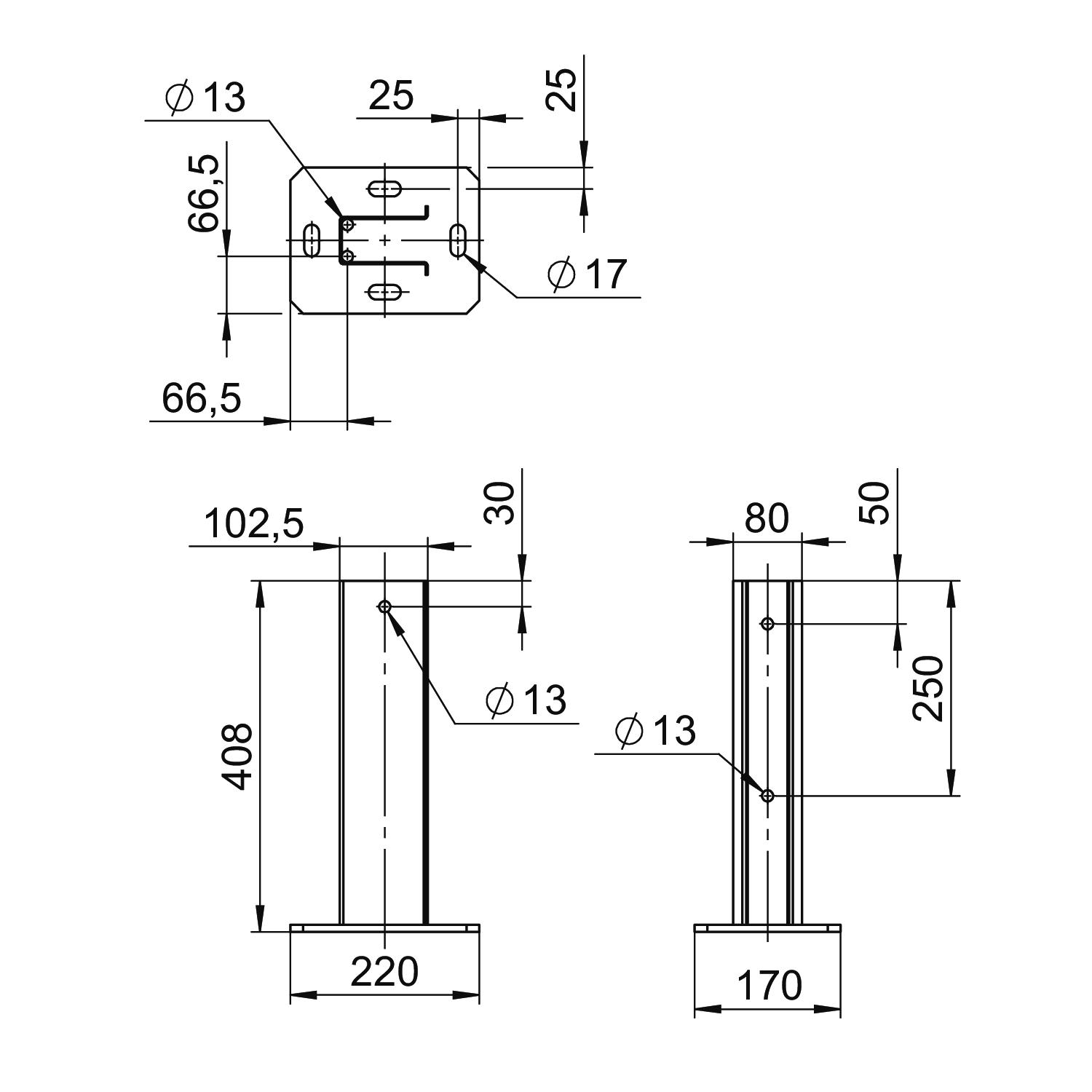 Pé de apoio para fundação de betão
 220x170x408 Aço Galvanizado por imersão a quente após maquinação zinco – Imagem 2 de 2