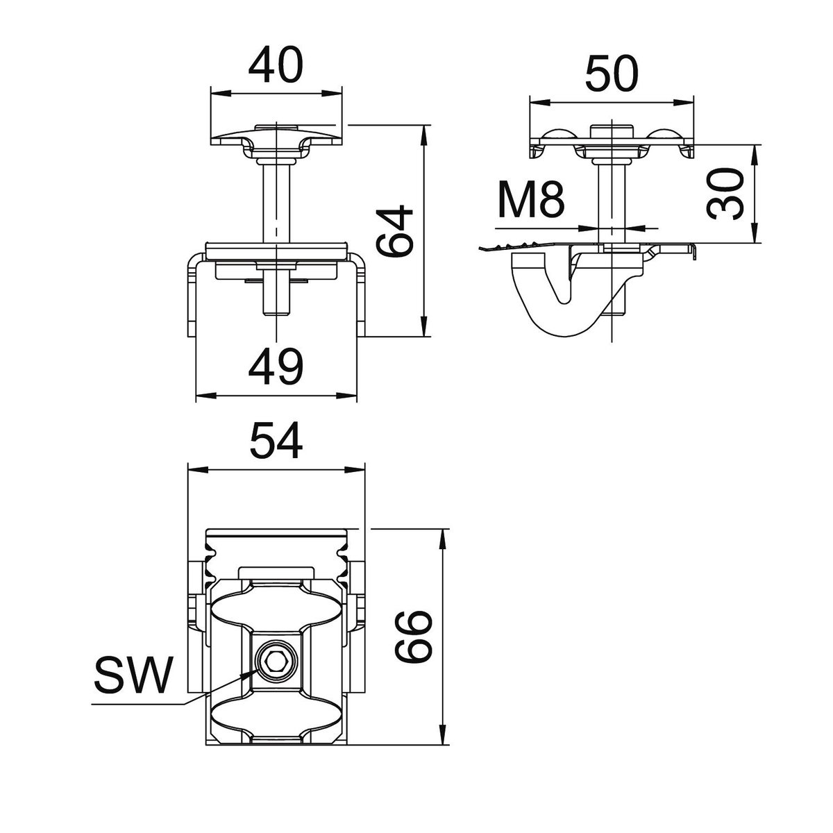 Terminal intermédio para sistema em espaço aberto 63x54x66 Aço inoxidável, livre de ferrugem A2 1.4301 aço inoxidável – Imagem 2 de 2
