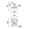 Terminal final para sistema em espaço aberto 65x70x54 Aço inoxidável, livre de ferrugem A2 1.4301 aço inoxidável