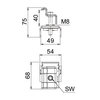 Terminal final para sistema em espaço aberto 70x70x54 Aço inoxidável, livre de ferrugem A2 1.4301 aço inoxidável