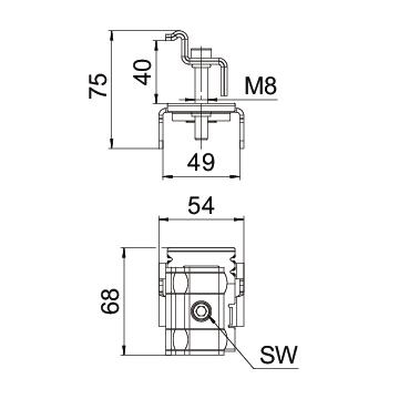 Terminal final para sistema em espaço aberto 70x70x54 Aço inoxidável, livre de ferrugem A2 1.4301 aço inoxidável – Imagem 2 de 2