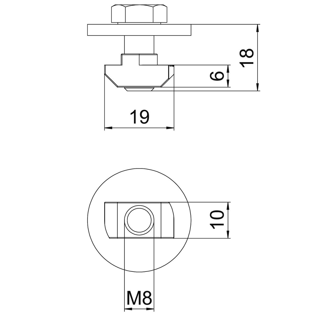 Parafuso com porca de martelo para sistema telhado inclinado M8x18 Aço inoxidável, livre de ferrugem A2 1.4301 aço inoxidável – Imagem 2 de 4