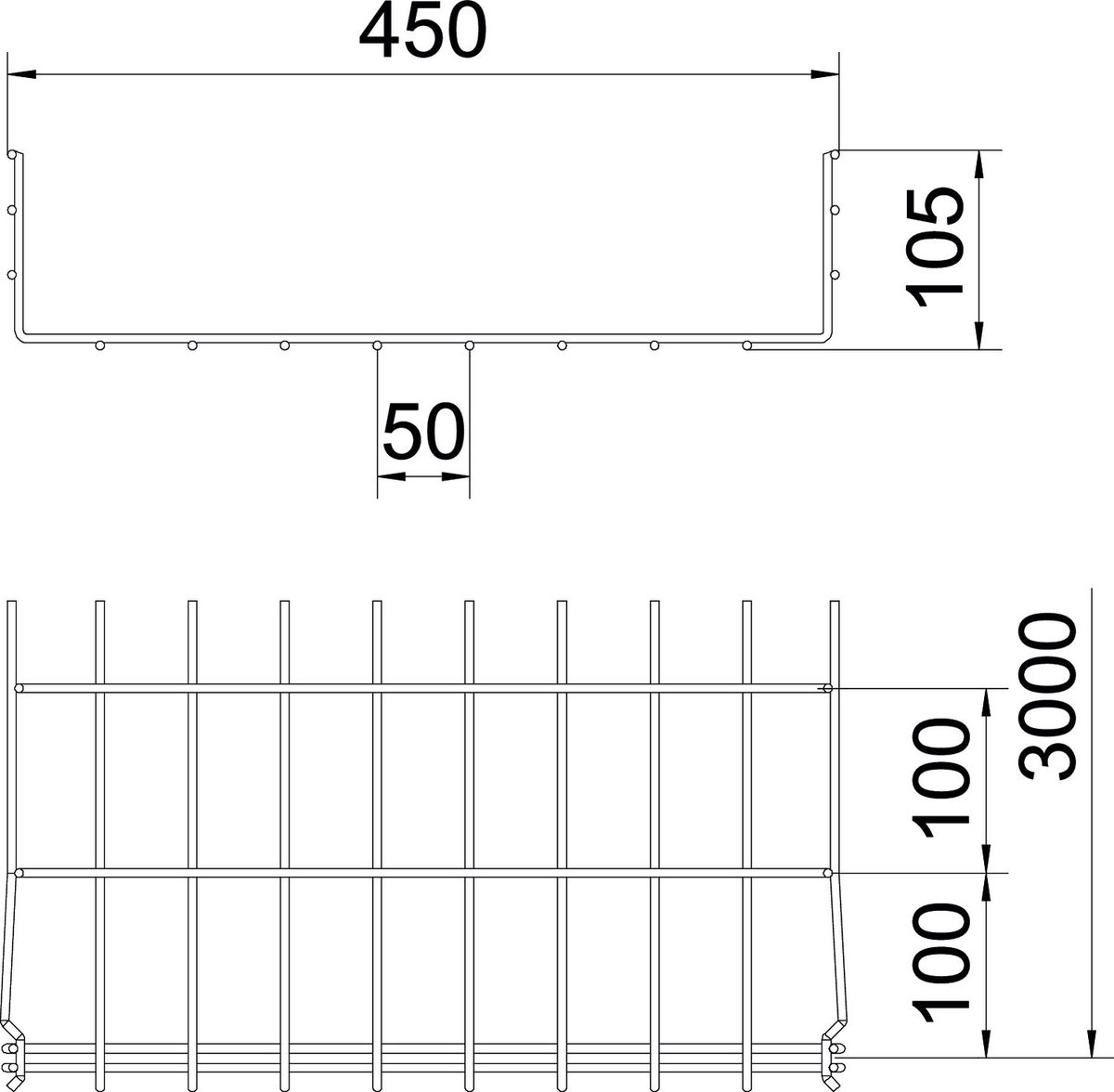 Caminho de cabos em varão GRM 105x450x3000 Aço Galvanizado por imersão a quente após maquinação zinco – Imagem 2 de 4
