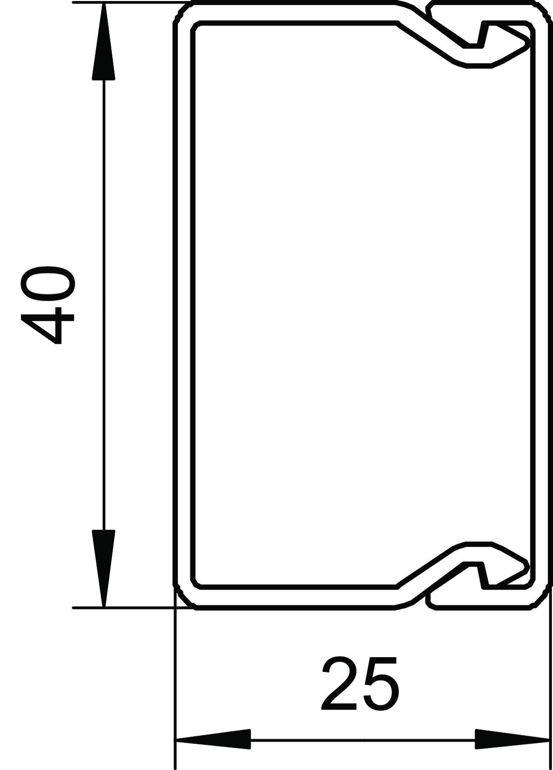 Wall trunking system with base perforation 2000x40x25 Policloreto de vinilo preto RAL 9005 – Imagem 2 de 2