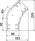 45° bend for cable tray, horizontal 35x100 Aço Galvanizado por imersão a quente após maquinação zinco