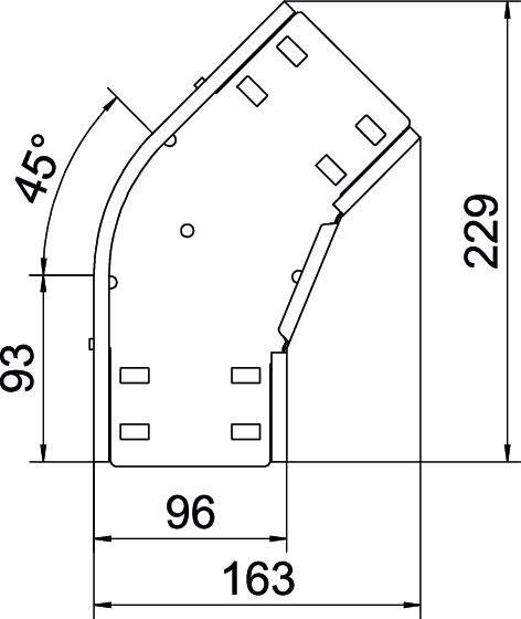45° bend for cable tray, horizontal 35x100 Aço Galvanizado por imersão a quente após maquinação zinco – Imagem 2 de 2