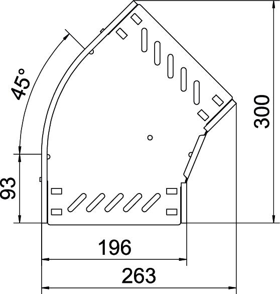 45° bend for cable tray, horizontal 35x200 Aço Galvanizado por imersão a quente após maquinação zinco – Imagem 2 de 2