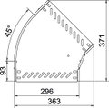 45° bend for cable tray, horizontal 35x300 Aço Galvanizado por imersão a quente após maquinação zinco