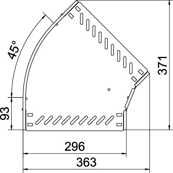 45° bend for cable tray, horizontal 35x300 Aço Galvanizado por imersão a quente após maquinação zinco – Imagem 2 de 2