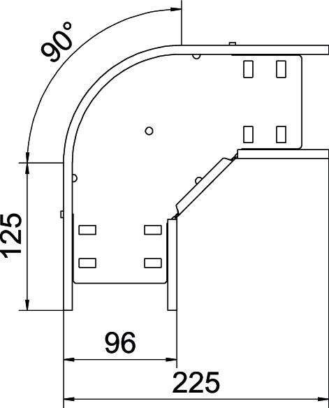 90° bend for cable tray, horizontal 60x100 Aço galvanizado pelo método Sendzimir zinco – Imagem 2 de 2