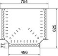 T piece for cable tray, horizontal 110x500 Aço inoxidável, livre de ferrugem A2 1.4301 brilhante, pós-tratamento aço inoxidável