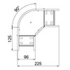 Ângulo 90º para caminho cabos, horizontal 60x100 Aço PES135 - Poliéster preto RAL 9005