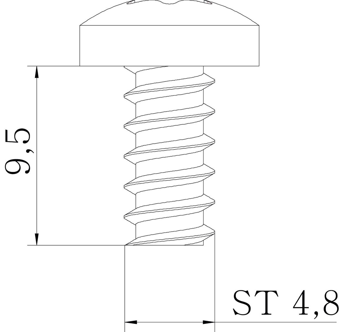 Pan head metal screw Form F with Torx 4,8x9,5 Aço eletrogalvanizado zinco – Imagem 2 de 3