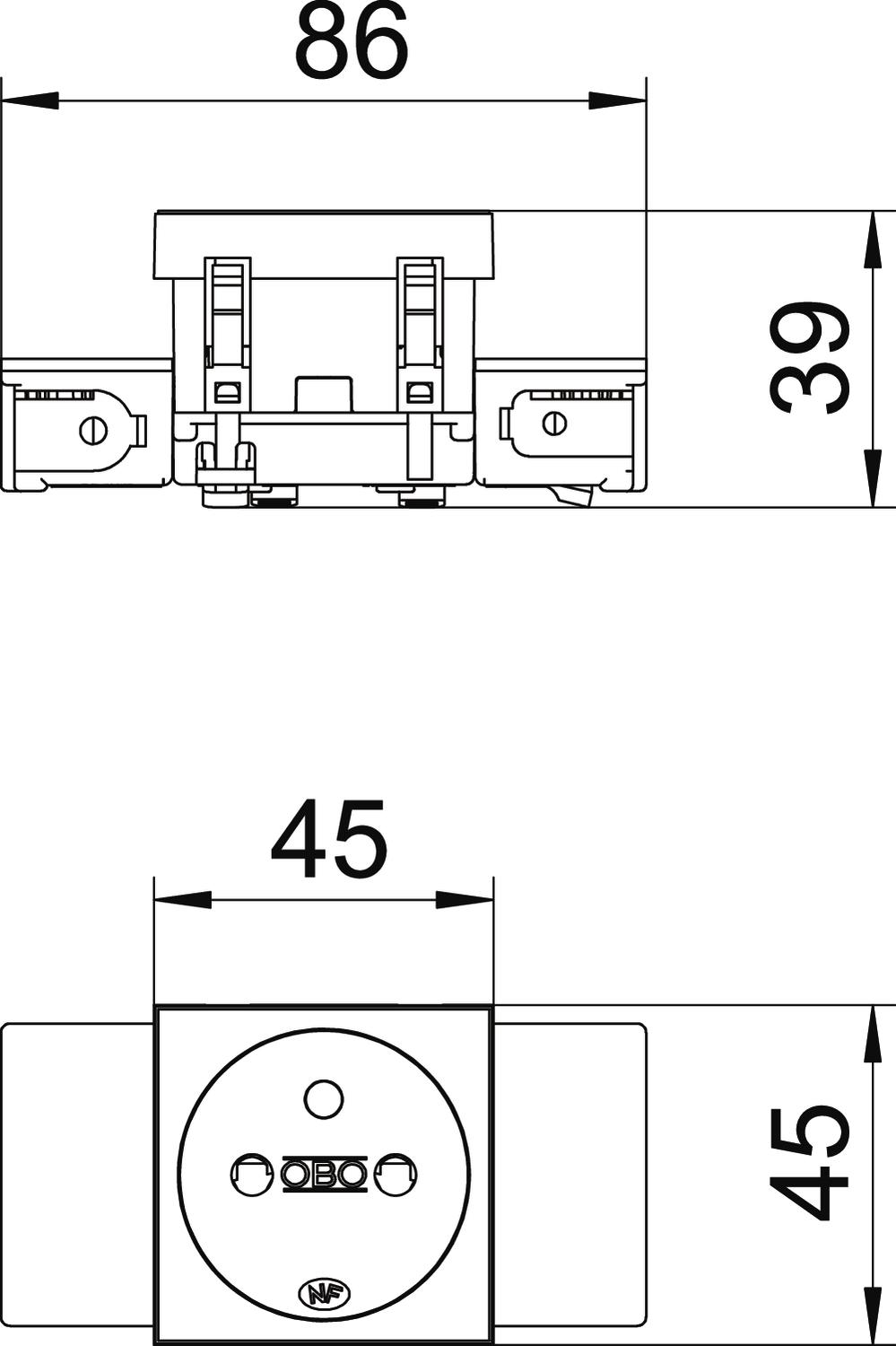 Tomada 0º, simples com pino de terra, Connect 45 250V, 10/16A Policarbonato cinzento antracite RAL 7021 – Imagem 2 de 2