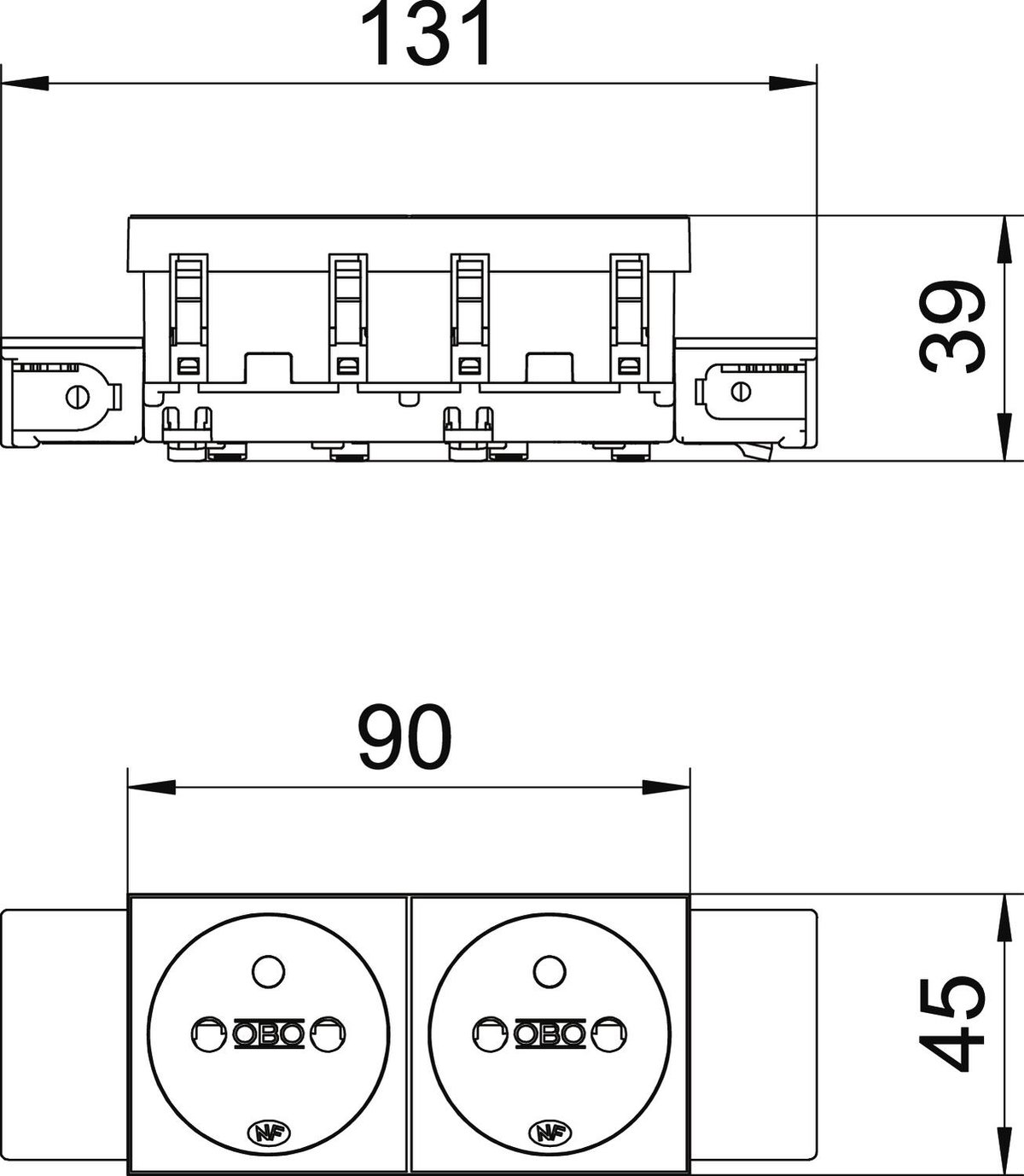 Tomada 0º, dupla com pino de terra, Connect 45 250V, 10/16A Policarbonato cinzento antracite RAL 7021 – Imagem 2 de 2