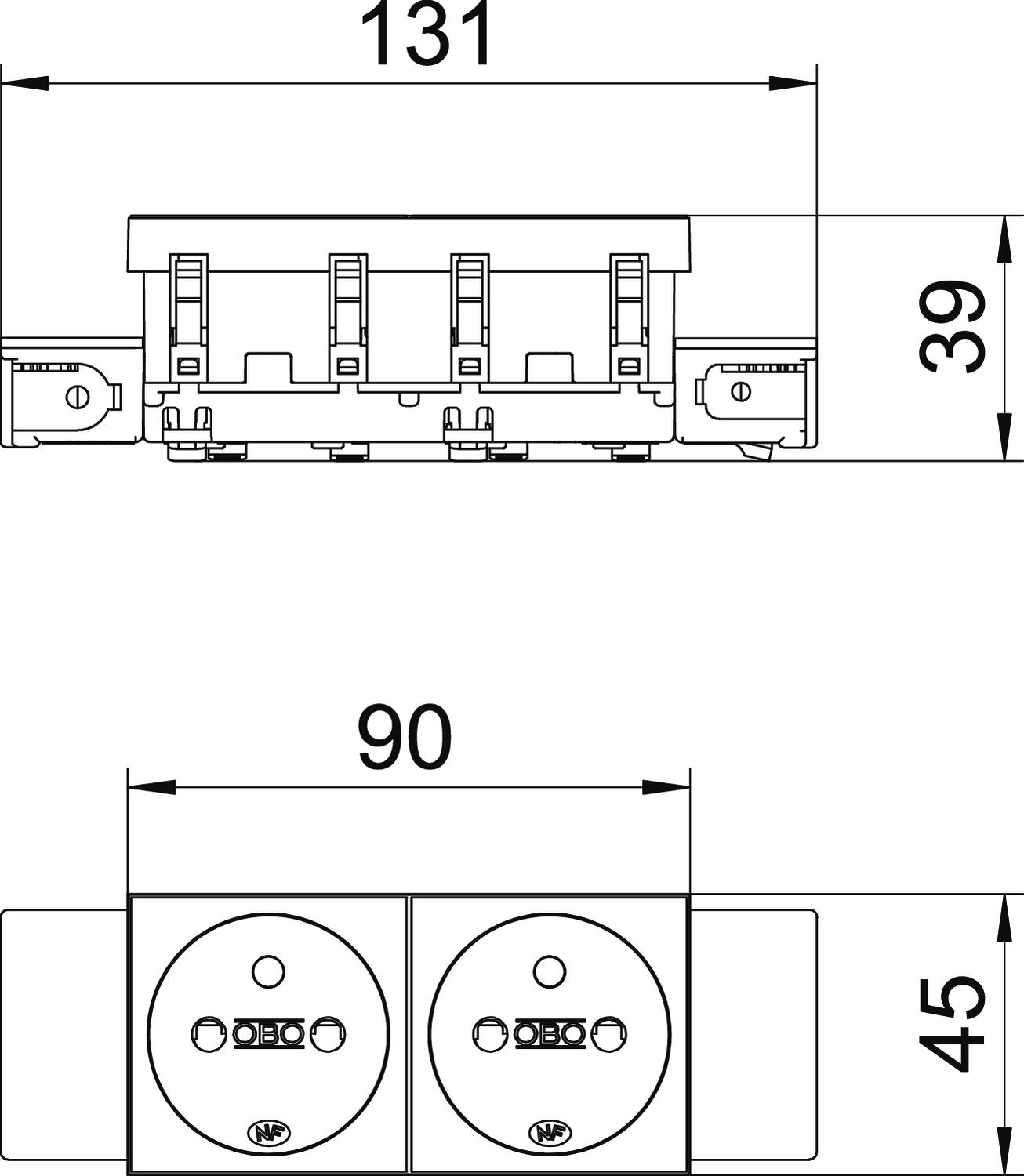 Tomada 0º, dupla com pino de terra, Connect 45 250V, 10/16A Policarbonato cinzento antracite RAL 7021 – Imagem 2 de 2