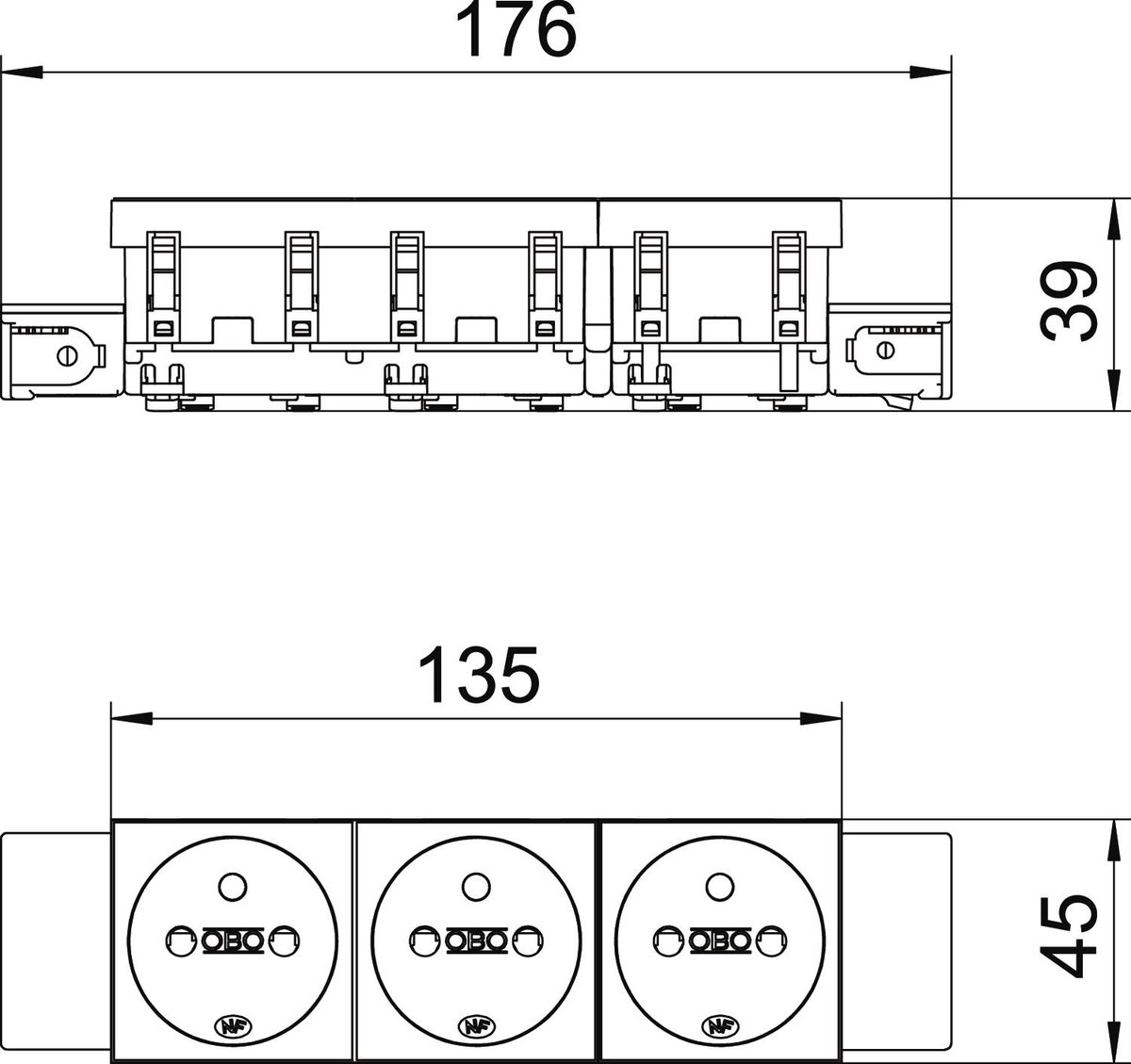 Tomada 0º, simples com pino de terra, Connect 45 250V, 10/16A Policarbonato cinzento antracite RAL 7021 – Imagem 2 de 2
