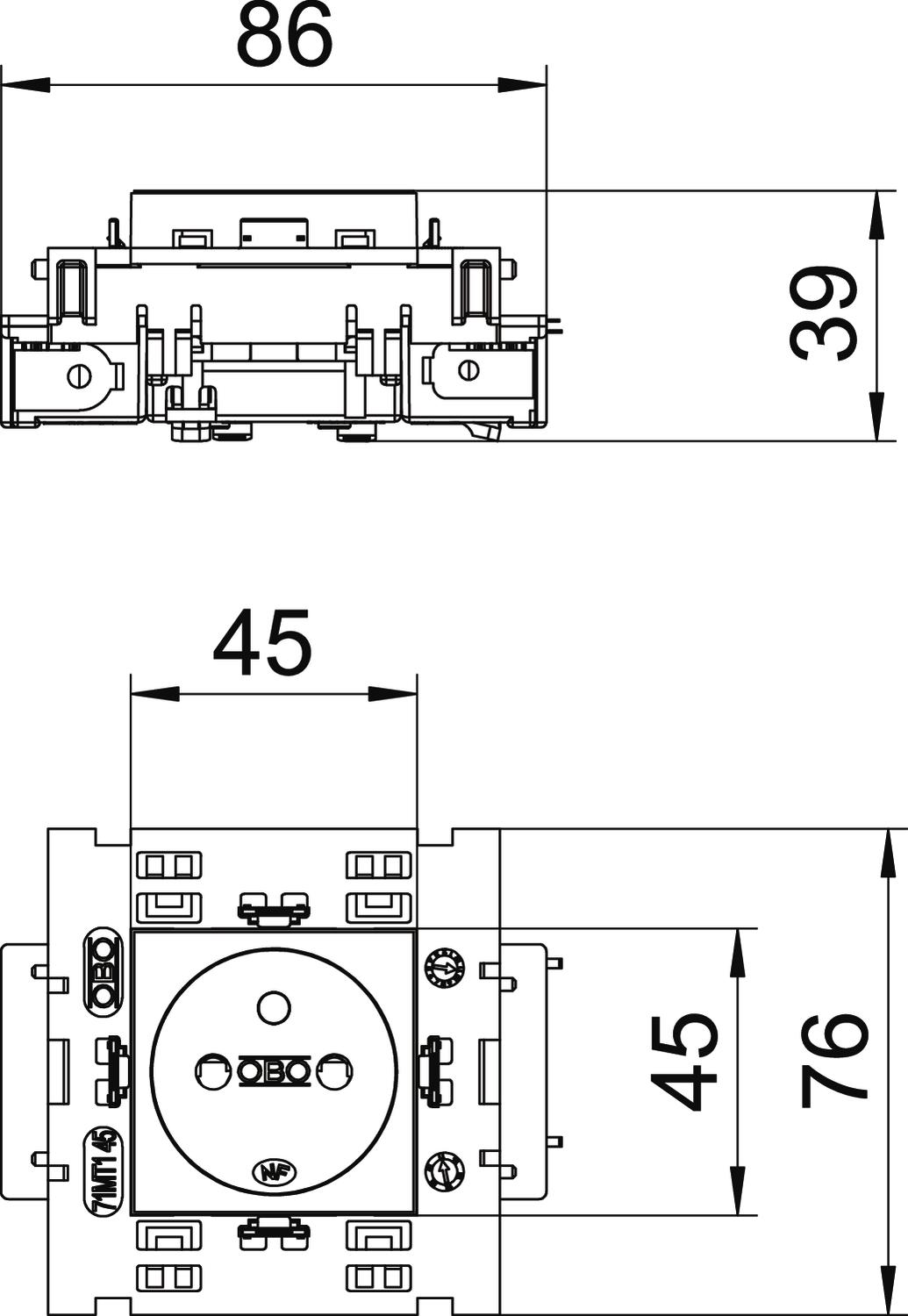 Tomada 0º, simples com pino de terra, Connect 80 250V, 10/16A Policarbonato cinzento antracite RAL 7021 – Imagem 2 de 2