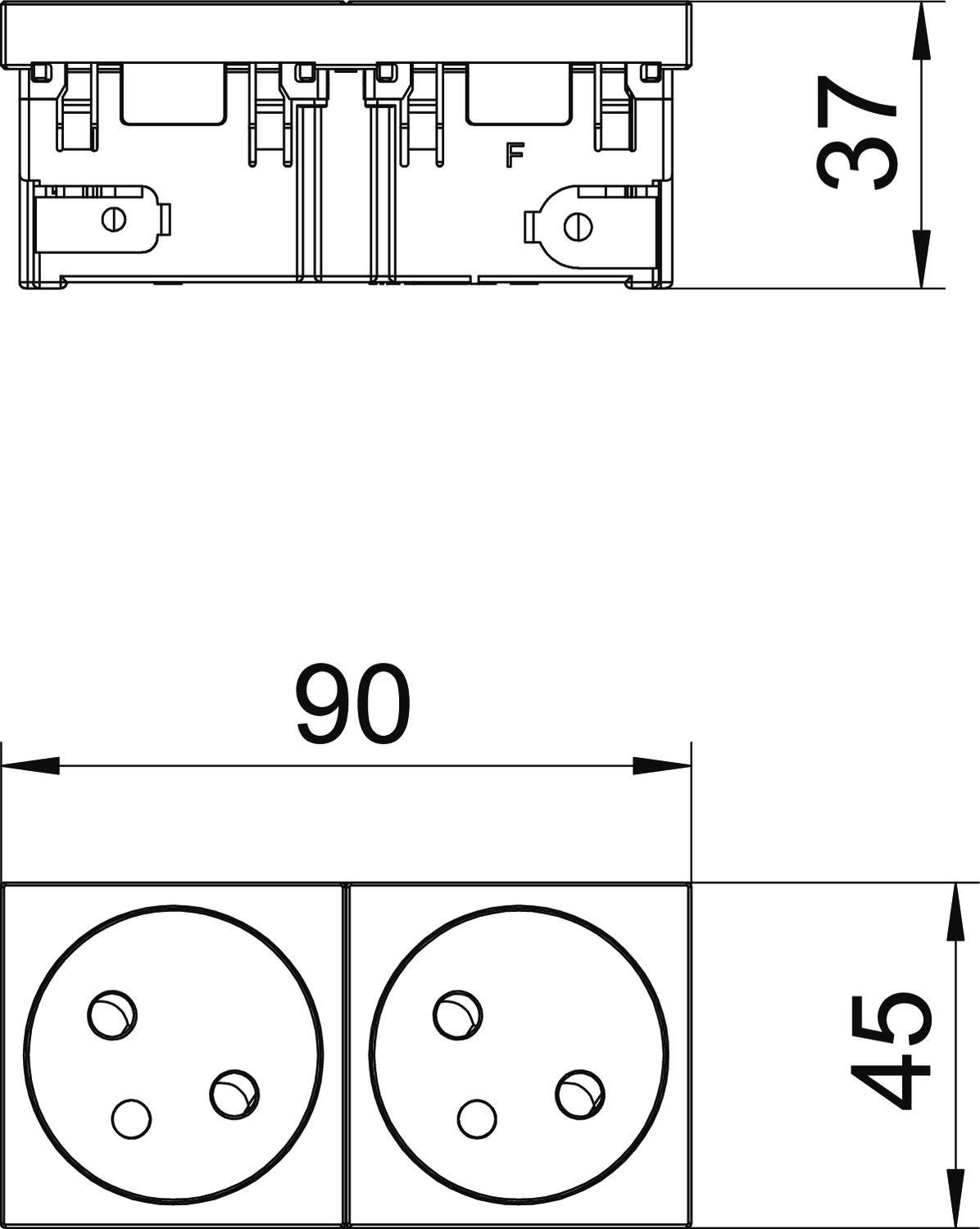 Tomada 33º, dupla com pino de terra, Connect 45 250V, 10/16A Policarbonato cinzento antracite RAL 7021 – Imagem 2 de 2