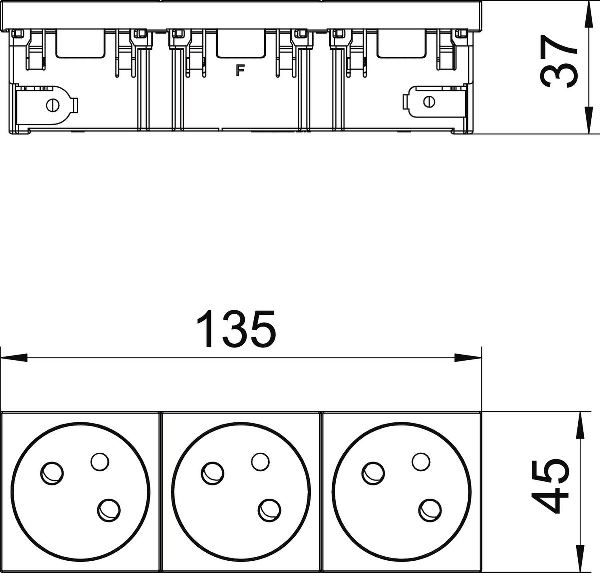 Tomada 33º, tripla com pino de terra, Connect 45 250V, 10/16A Policarbonato cinzento antracite RAL 7021 – Imagem 2 de 2