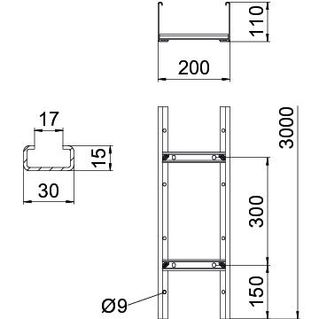 Cable ladder unperforated rung, welded 110x200x3000 Aço Galvanizado por imersão a quente após maquinação 85µm zinco – Imagem 2 de 2