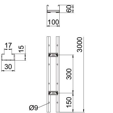 Cable ladder perforated rung, welded 60x100x3000 Aço galvanizado pelo método Sendzimir zinco – Imagem 2 de 2