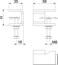 Hold-down clamp w. press plate for cable ladder 32x88x5 Aço inoxidável, livre de ferrugem A2 1.4301 brilhante, pós-tratamento aço inoxidável