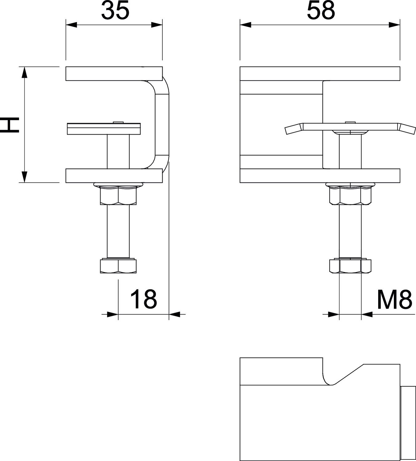 Hold-down clamp w. press plate for cable ladder 32x88x5 Aço inoxidável, livre de ferrugem A2 1.4301 brilhante, pós-tratamento aço inoxidável – Imagem 2 de 4