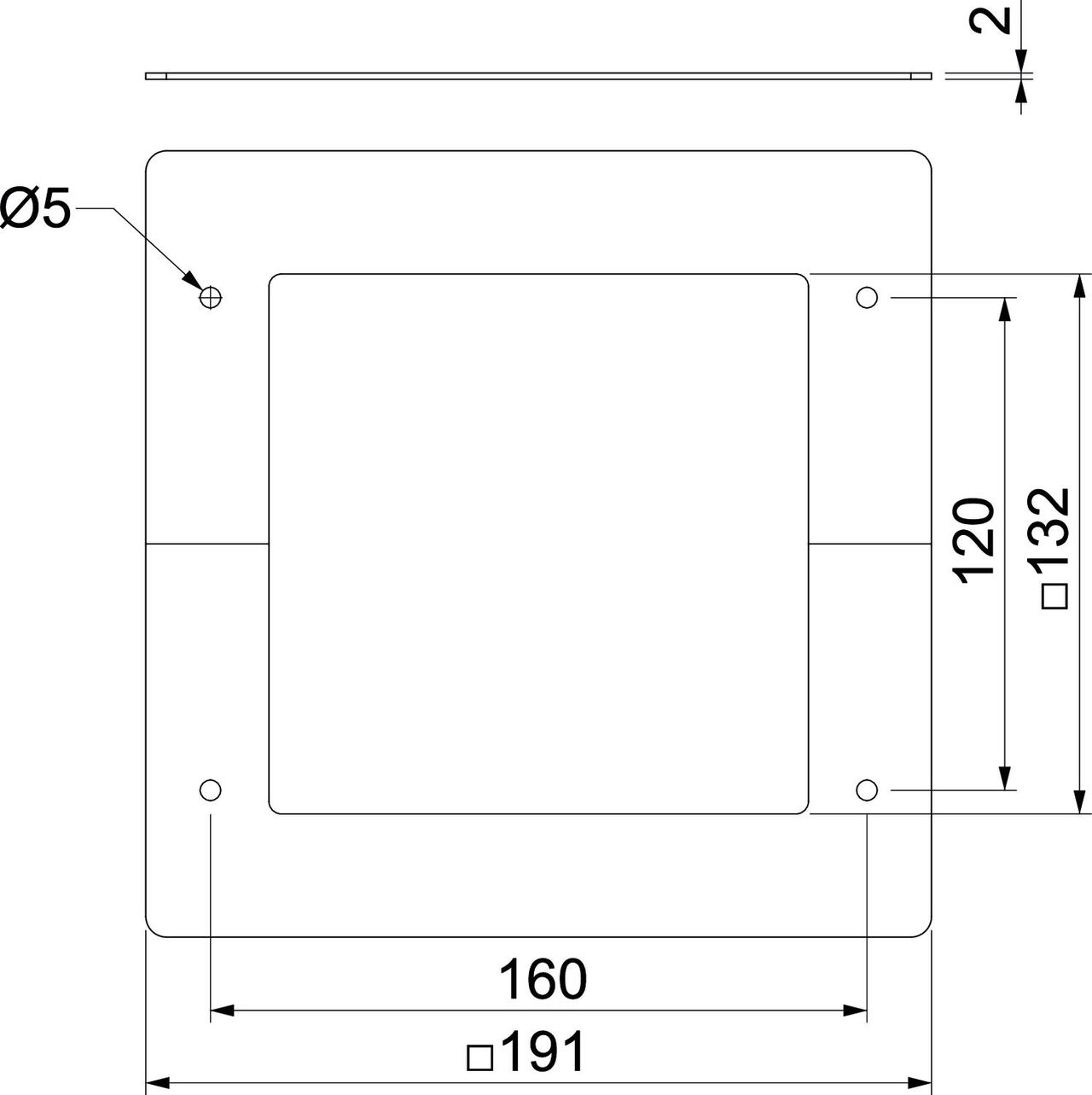 Ceiling panel for service pole 130x130 mm 192x192x2 Aço alumínio branco RAL 9006 – Imagem 2 de 2