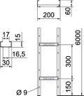 Caminho de cabos tipo escada perfurado, com degrau VS 60x200x6000 Aço Galvanizado por imersão a quente após maquinação 85µm zinco
