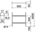 Caminho de cabos tipo escada perfurado, com degrau VS 60x600x6000 Aço Galvanizado por imersão a quente após maquinação 85µm zinco