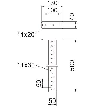 Support with welded head plate 50x30x500 Aço PES135 - Poliéster preto RAL 9005 – Imagem 2 de 2